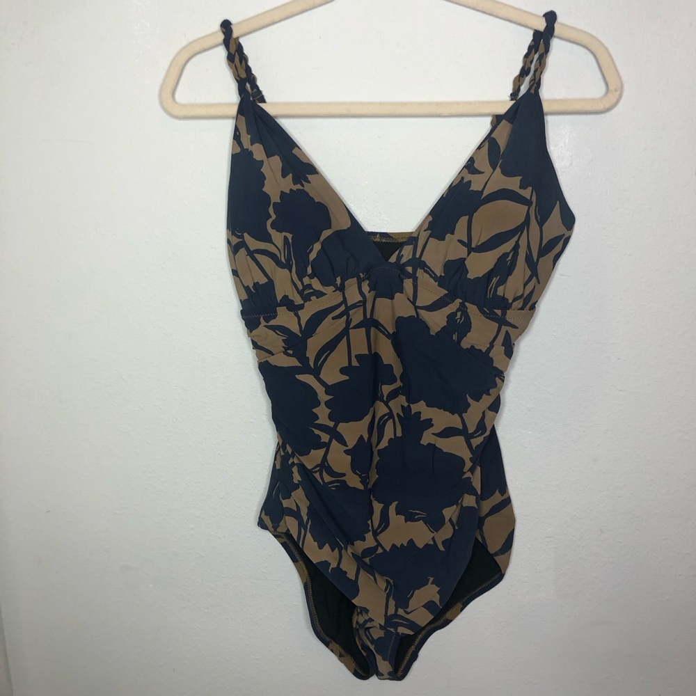 Lands' End Brown and Black Floral Swimsuit Size 12